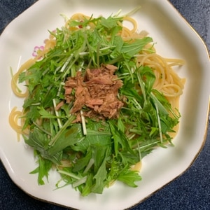 めんつゆで簡単味付け☆ 水菜とツナの和風パスタ